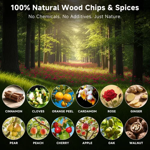 Vista 4 de ComboJoy Juego de Regalo de Astillas de Madera para Fumador de Cócteles de 12 Sabores para Hombres - Canela, Clavo, Cáscara de Naranja, Cardamomo