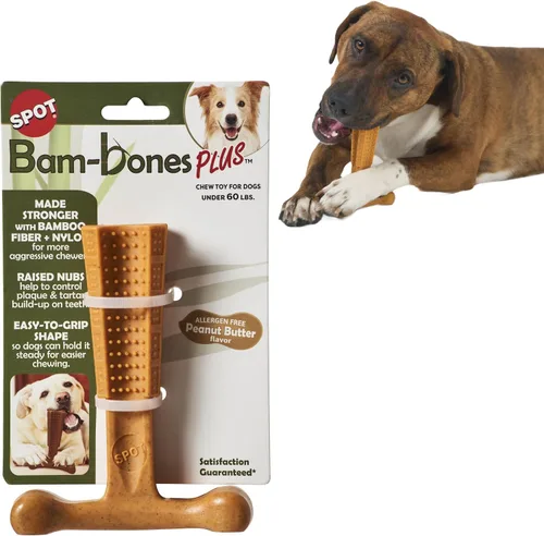 Vista 20 de SPOT Bam-Bones Plus T Bone - Juguete masticable de fibra de bambú y nailon para perros masticadores moderados a agresivos, duradero y sin astillas