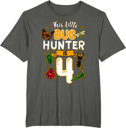 Vista 5 de Camiseta de fiesta de cumpleaños de insectos de este cazador de insectos de 4 años, Negro, S