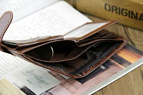 Vista 3 de Vintage cuero cerrojo pequeña monedero bolsillo monedero titular de la tarjeta hombres carteras dinero cartera hombre bolso embrague masculino