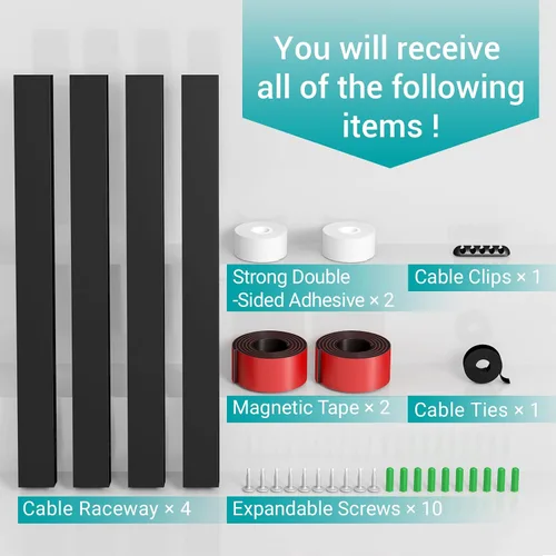 Vista 7 de Kit de canaleta para ocultar cables, organización magnética de cables debajo del escritorio con agujero grande estético mejorado, kit organizador