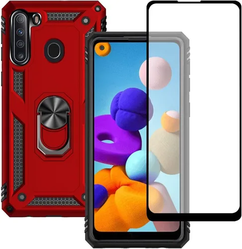 Vista 10 de Samsung A21 - Funda para teléfono Galaxy A21 con protector de pantalla, funda protectora de grado militar con anillo para Samsung Galaxy A21 (negro)