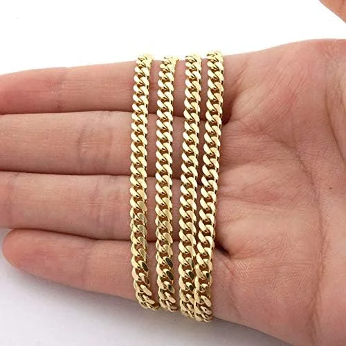 Vista 4 de Q&S Jewels Cadena de eslabones cubanos Miami de 0.177 in, chapada en oro de 18 quilates, cadena de acero inoxidable para hombres y mujeres, joyería