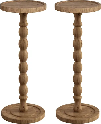 Vista 14 de Mesa auxiliar redonda pequeña, mesa de madera de acacia para espacios pequeños, mesas decorativas modernas, mesas auxiliares de café con pedestal