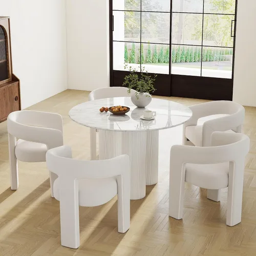 Vista 20 de RIVOVA Silla de comedor moderna de barril, silla lateral acolchada en lino con brazos cómoda para tocador, silla para comedor, sala de estar
