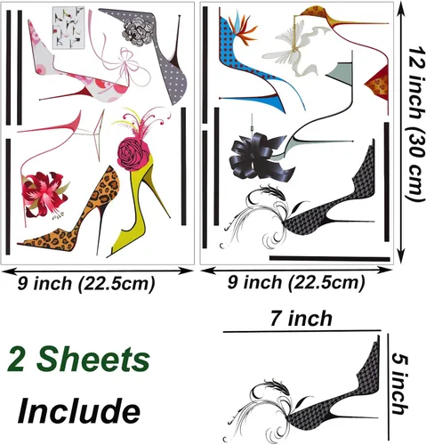 Vista 2 de Maydahui Calcomanías de pared de zapatos de tacón alto de colores modernos para mujer, zapatos de flores, tacones (32 x 30 pulgadas) para zapatos