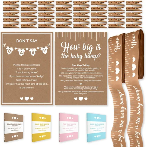 Vista 9 de Party Hearty Juegos Divertidos de Baby Shower para Niño, Juego de 2: ¿Qué Tan Grande Está la Pancita? y No Digas Bebé, Azul Juego de 2