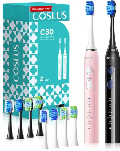 Vista 14 de COSLUS Cepillo de dientes eléctrico C30 para adultos: 3 intensidades y 5 modos personalizados para una sensación efectiva pero suave ultra limpia, 2