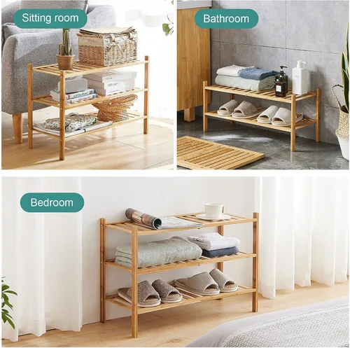 Vista 7 de viewcare Zapatero de bambú de 9 niveles para entrada, apilable Plegable Natural, zapateros independientes para pasillo armario