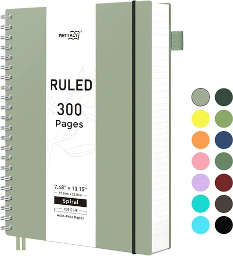 Vista 19 de RETTACY - Cuaderno en espiral grande A4, 300 páginas rayadas, 8.2 x 11.2 pulgadas, para escuela, trabajo, escritura, papel grueso de 3.53 oz/m²
