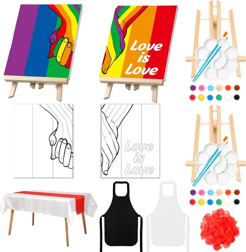 Vista 14 de Zhanmai Kit de 112 Piezas para Beber y Pintar para Adultos Noche de Cita Kit de Pintura de Lienzo Predibujado para Parejas Arte de Pintura en Lienzo