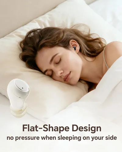 Vista 2 de Xmenha Auriculares planos para dormir para dormir de lado, cómodos, discretos, invisibles, mini, pequeños, pequeños, con cancelación de ruido Beige