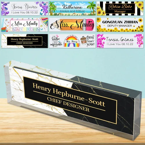 Vista 26 de Placa de nombre de escritorio personalizada de bloque de acrílico personalizado para oficina, placa de escritorio personalizada, decoración