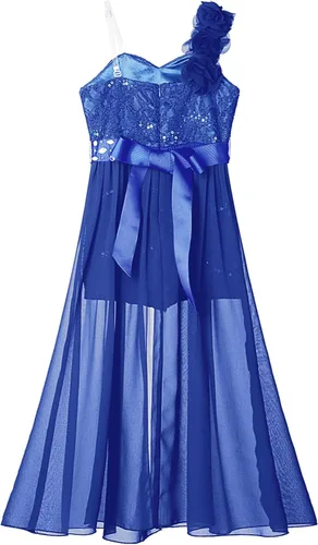 Vista 5 de Vestido de mameluco para niña de flores, vestido de dama de honor de princesa con vuelo de un hombro
