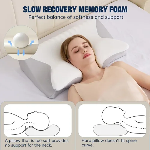 Vista 3 de Almohada cervical para el cuello para aliviar el dolor, almohadas ergonómicas de espuma viscoelástica de contorno, almohada ortopédica para dormir
