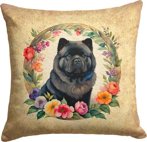 Vista 124 de Caroline's Treasures DAC2072PW1414 Affenpinscher and Flowers - Almohada decorativa de tela, lavable a máquina, para interiores y exteriores
