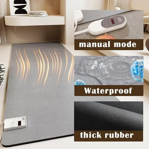 Vista 3 de Electric Heated Floor Rug - 60 Levels Adjustable Thermostat, 12-Hour Timer, Indoor Area Heater Mat, Soft Carpet for Warmth & Comfort, 80x100cm