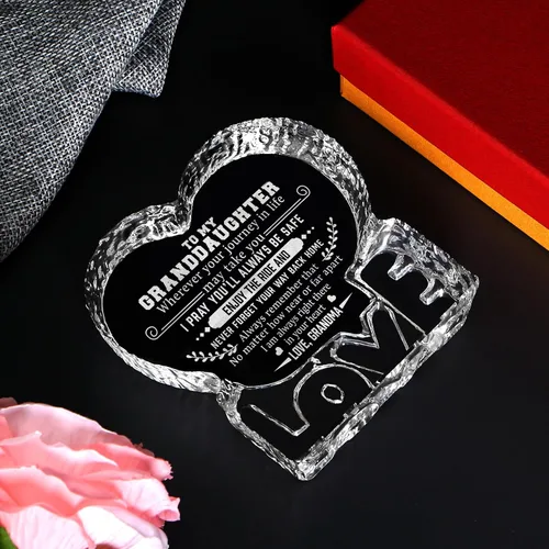 Vista 5 de Regalo de cristal de corazón grabado para nieta de la abuela, placa de cristal personalizada, aniversario, Navidad, regalo de cumpleaños para nieta