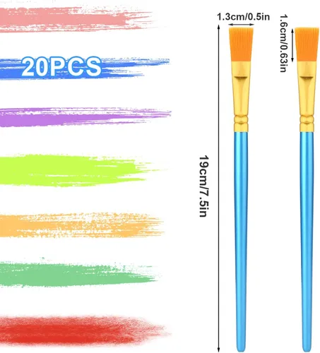 Vista 2 de 20 pinceles planos pequeños de pintura artística de 0.5 pulgadas de ancho, pinceles de pintura acrílica para acuarela, pinceles de pintura al óleo
