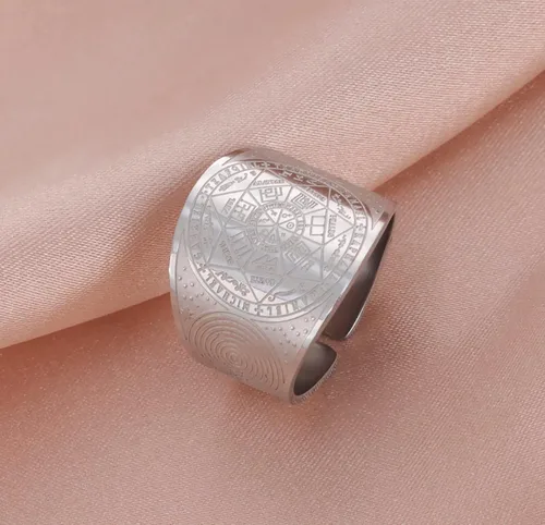 Vista 4 de Seals of The Seven Arcángeles - Anillo de sello ajustable para hombre, amuleto de cábala, acero inoxidable, joyería para hombres y mujeres