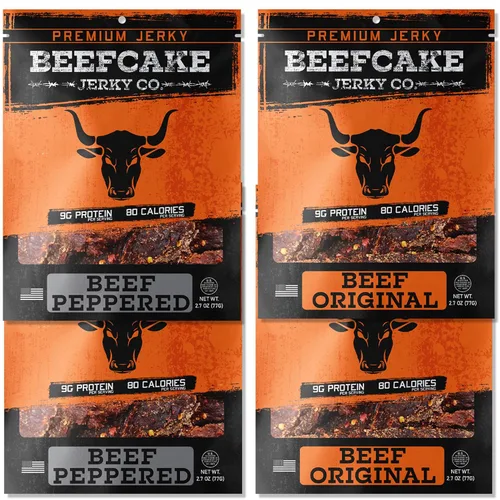 Vista 7 de Beefcake Jerky Ultimate Flavor Sampler (7-Paquete) - Variedad Gourmet de Carne Seca, 9g de Proteína, 80-100 Calorías, 2.7 Oz Cada Una - Snacks