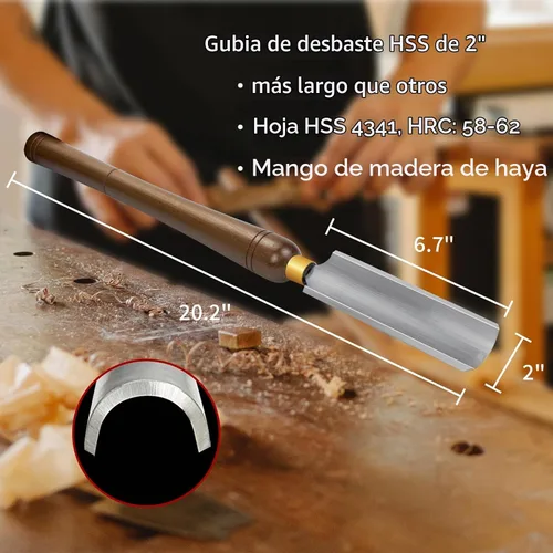 Vista 2 de Cincel de torno HSS de 2 pulgadas, cincel para torno para torneado de madera