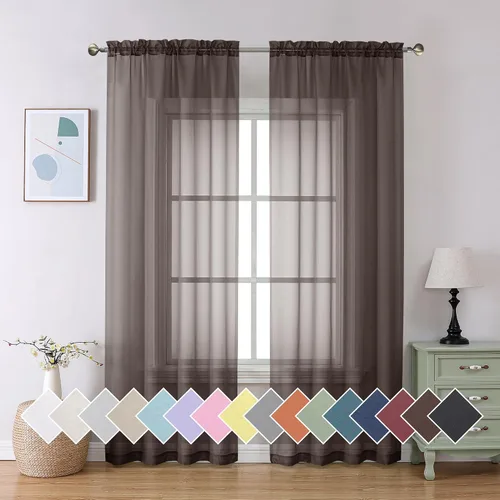 Vista 197 de Aiyufeng 2 paneles de cenefa transparente negra de 14 pulgadas de largo, cortinas cortas negras transparentes para dormitorio, cortinas de cocina