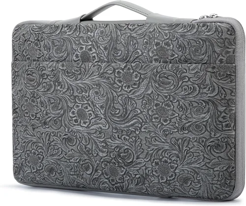 Vista 11 de Kinmac Funda protectora de piel sintética en relieve de 360° para laptop con solapa (flor de café, 15 a 15.6 pulgadas)