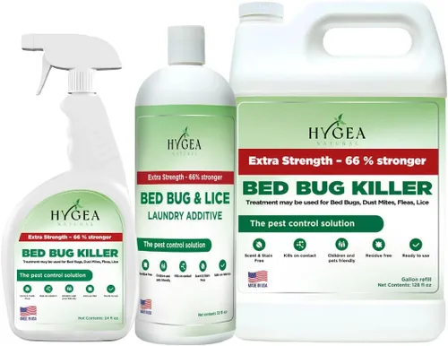 Vista 8 de Hygea Natural Dúo de Eliminación de Chinches y Piojos Extra Fuerte - Spray Extra Fuerte de 24 oz para Piojos, Chinches y Ácaros y Repuesto de Spray