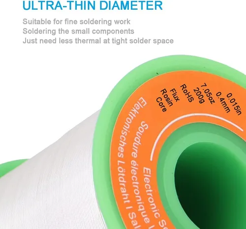 Vista 3 de 0.016 in de diámetro de alambre de soldadura fino sin plomo 7.05 oz electrónica alambre de soldadura núcleo de colofonia aleación de calibre fino