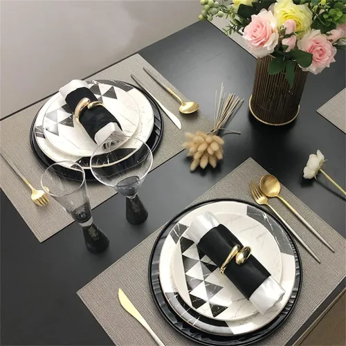 Vista 5 de Juego de cubiertos negros Plato de cena Placemat Plato de cena Combinación Decoración de mesa