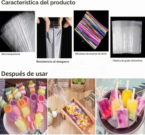 Vista 2 de Tecbeauty - 300 bolsas de celofán de 2.4 x 10 pulgadas, bolsas transparentes para barra de pretzel, 300 unidades 2 x 10 pulgadas