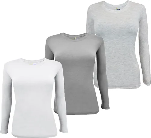 Vista 49 de Natural Uniforms Camiseta Under Scrub para mujer, cuello redondo, manga larga, paquete de 3, paquete múltiple de 3
