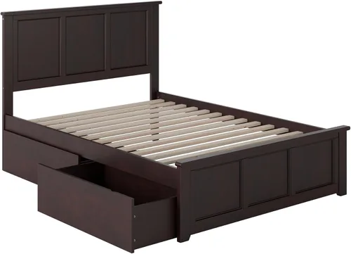 Vista 4 de AFI, Madison - Cama de plataforma de almacenamiento matrimonial con estribo a juego, color espresso