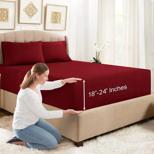 Vista 31 de Empyrean Bedding - Sábanas bajeras tamaño Queen, con sábana de cajón extra profunda – Juego de sábanas bajeras extra profundas, de 24 pulgadas