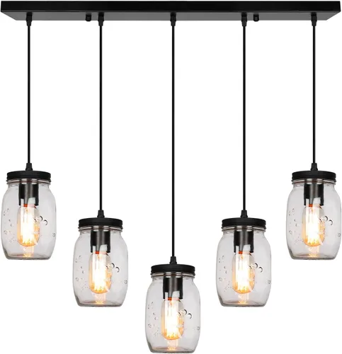 Vista 8 de Accesorios de Luz de Tarro de Albañil de Vidrio - Luz Colgante de Techo Individual de 1 Luz Montaje Empotrado - Luces de Granja de Estilo Rústico