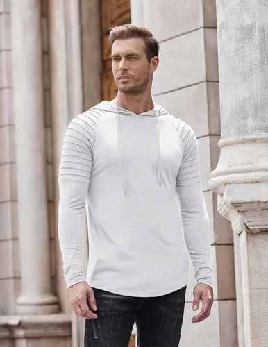 Vista 2 de COOFANDY Sudaderas con capucha atléticas para hombre, ligeras, plisadas, manga raglán