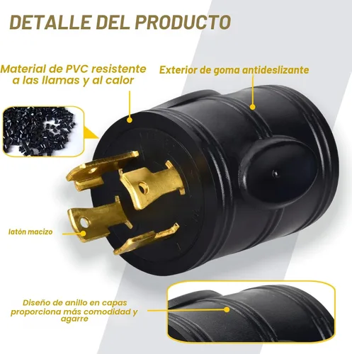 Vista 5 de Adaptador de corriente para autocaravana de 30 amperios, enchufe de bloqueo giratorio de 4 clavijas, convertidor resistente L14-30P a TT-30R