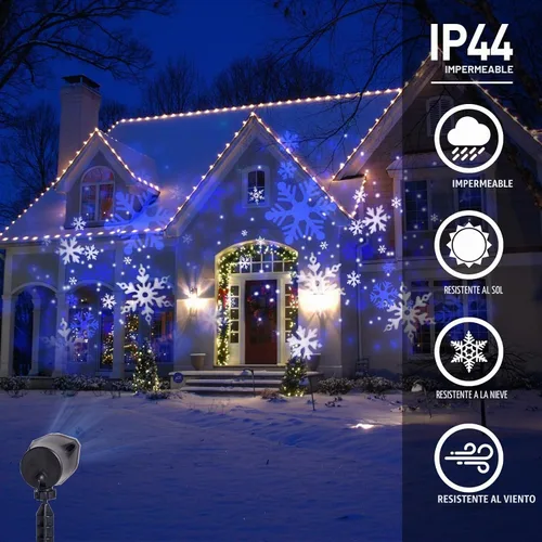 Vista 2 de Vanthylit Proyector de luces de Navidad al aire libre, proyección de copos de nieve blancos y azules en el exterior, luz LED impermeable de paisaje