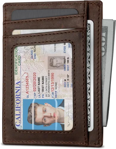 Vista 2 de SERMAN BRANDS RFID Blocking Slim Minimalist Mens Front Pocket Wallet. Thin Card Holder. Full Grain Leather Wallets for Men