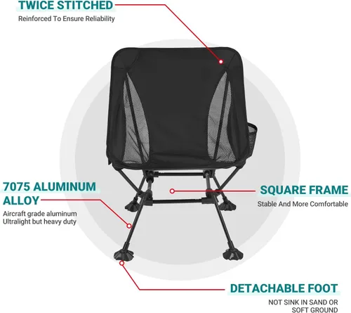 Vista 6 de ATEPA Silla de mochilero, ultraligera, plegable, portátil, pequeña, sillas de camping para adultos, asiento de playa plegable compacto con pies