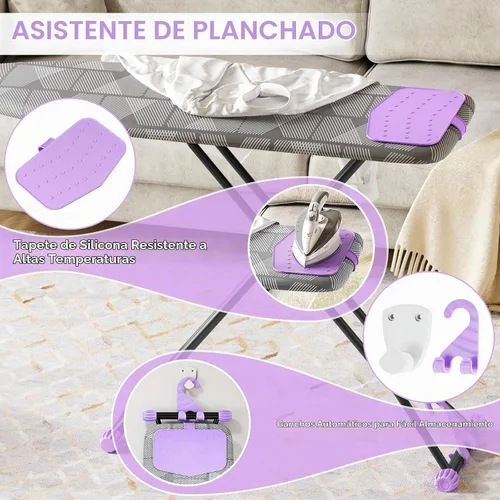 Vista 5 de Tabla de planchar plegable de 7 niveles con soporte para hierro 13 x 43 in, alloy structure, height adjustable, safety lock, foldable easy storage