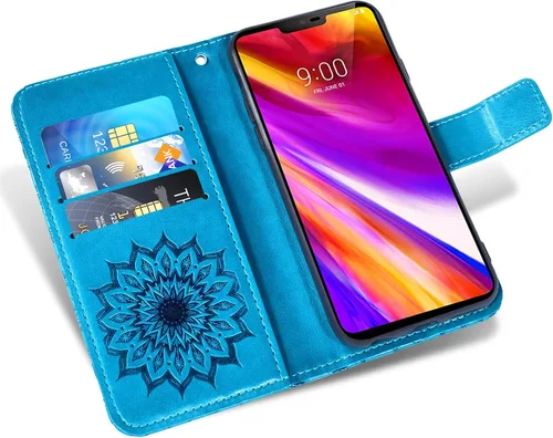 Vista 2 de Funda de teléfono para LG G7 ThinQ Wallet con protector de pantalla de vidrio templado y funda de cuero con soporte para tarjetas LGG7 One G 7 Plus