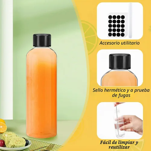 Vista 3 de Dandat 100 piezas Botellas de plástico para jugo con tapas, botellas de shot transparentes a granel, envases de bebidas reutilizables transparentes