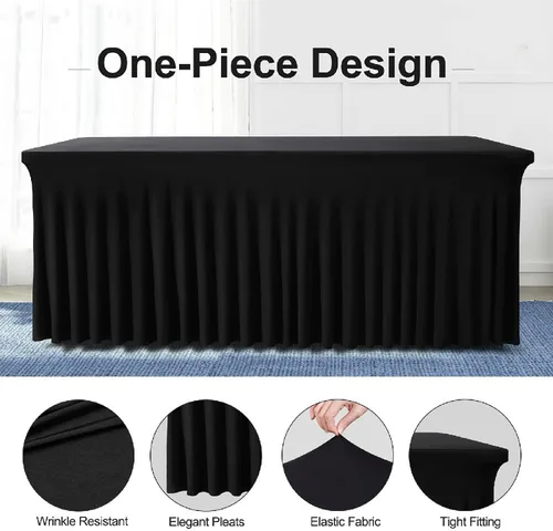 Vista 2 de TC27 - Mantel rectangular ajustable de elastano de 4 pies con falda plisada, sin arrugas, mantel rectangular para fiestas, bodas, banquetes