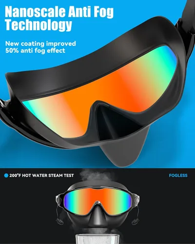 Vista 4 de Aegend Gafas de Natación con Cubierta Nasal para Adultos, 2 Unidades de Gafas de Natación de Visión Amplia Antiempañamiento/UV Sin Fuga para Hombres
