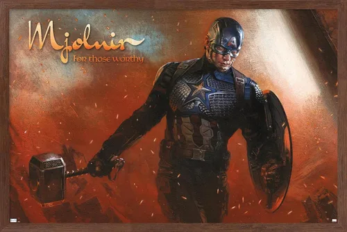 Vista 9 de Trends International Marvel: Year of The Shield - Póster de pared de Mjolnir, 22.4 pulgadas de largo x 14.7 pulgadas, versión enmarcada de madera