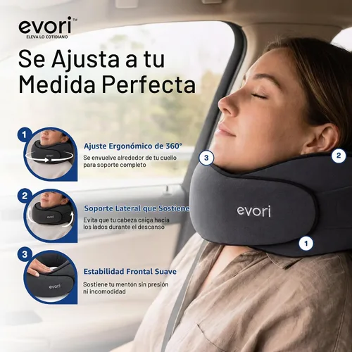 Vista 7 de evori Memory Foam Travel Neck Pillow, 360° Support for Airplane & Car