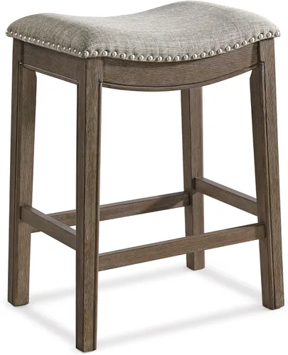 Vista 27 de ROME + OAK Juego de 2 Taburetes de Mostrador Parker de 26", Taburete de Bar de Cocina sin Respaldo Tipo Silla de Montar en Acabado de Madera Natural