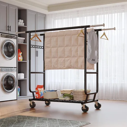 Vista 8 de Raybee Perchero de Ropa Carga 630LBS, Perchero de Ropa Resistente, Percheros Rodantes de Ropa para Colgar Ropa con Ruedas, Perchero de Ropa Negro